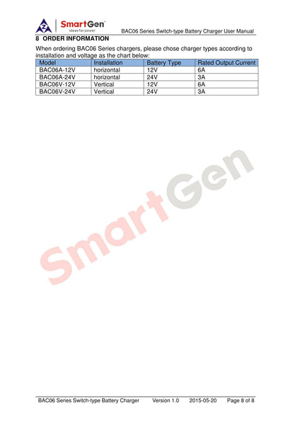 SMARTGEN BAC06A-24V Generator Battery Charger