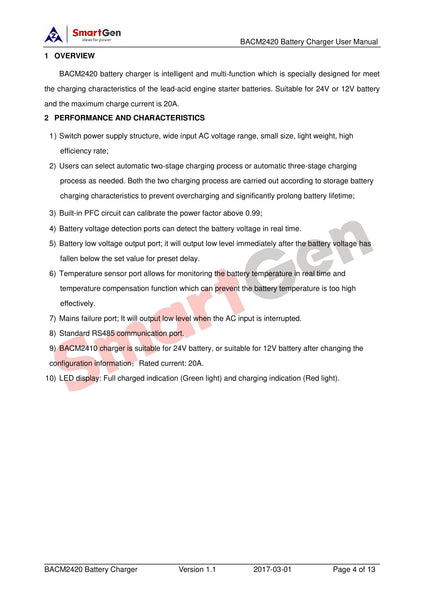 SmartGen BACM2420A Battery Charger