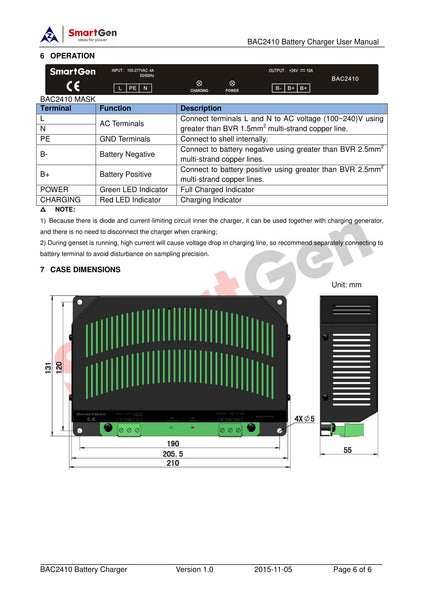 SMARTGEN BAC2410-24V Generator Battery Charger