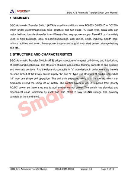 SMARTGEN SGQ630A-4P Automatic Transfer Switch (ATS), T Type