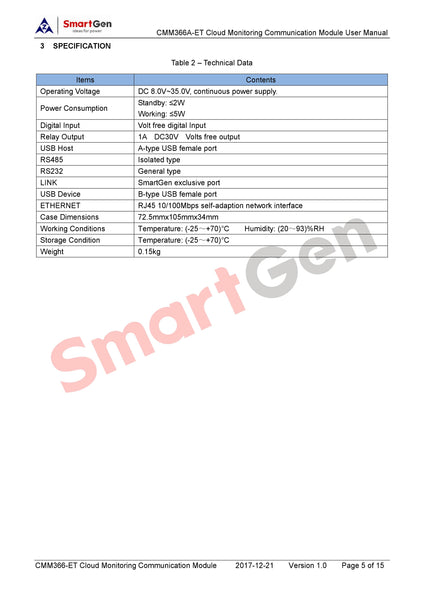 SmartGen CMM366A-ET Cloud Monitoring Communication Module