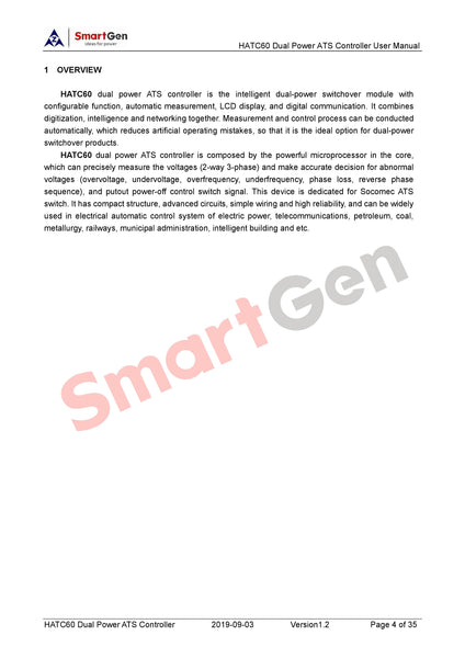 SmartGen HATC60 ATS controller designed for Socomec ATS