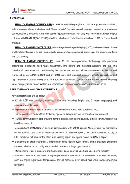 SmartGen HEM4100 Relay Speed Regulation Output Engine Controller