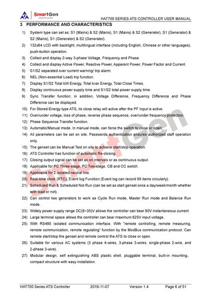 SMARTGEN HAT700BI Dual Power ATS Controller
