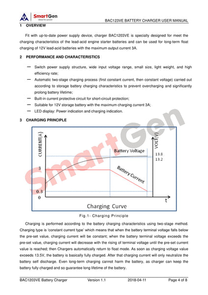 SmartGen BAC1203VE (12V3A) Battery Charger