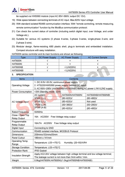 SmartGen HAT600N Dual Power ATS Controller