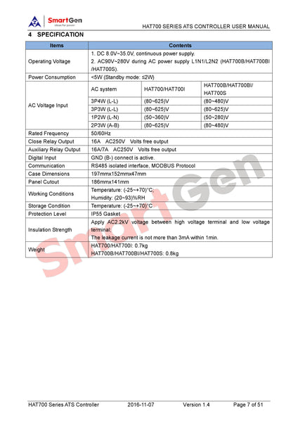 SMARTGEN HAT700BI Dual Power ATS Controller